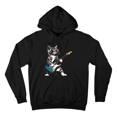 Guitar Cat Novelty Rock Music Band Concert Funny Cat Hoodie