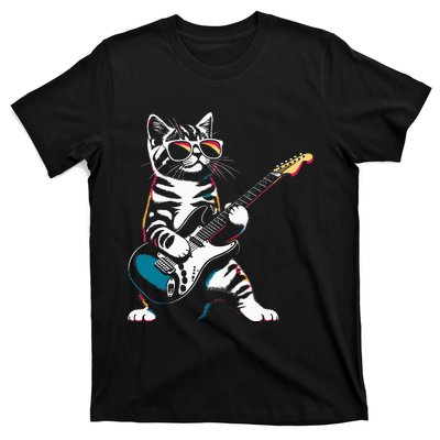 Guitar Cat Novelty Rock Music Band Concert Funny Cat T-Shirt