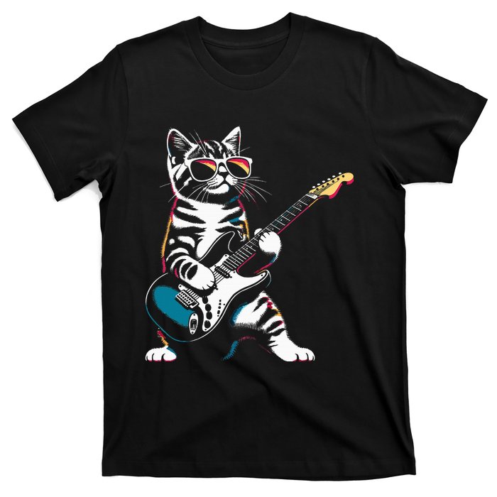 Guitar Cat Novelty Rock Music Band Concert Funny Cat T-Shirt