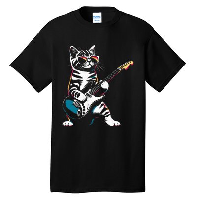 Guitar Cat Novelty Rock Music Band Concert Funny Cat Tall T-Shirt