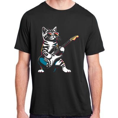 Guitar Cat Novelty Rock Music Band Concert Funny Cat Adult ChromaSoft Performance T-Shirt