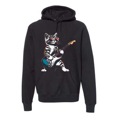 Guitar Cat Novelty Rock Music Band Concert Funny Cat Premium Hoodie