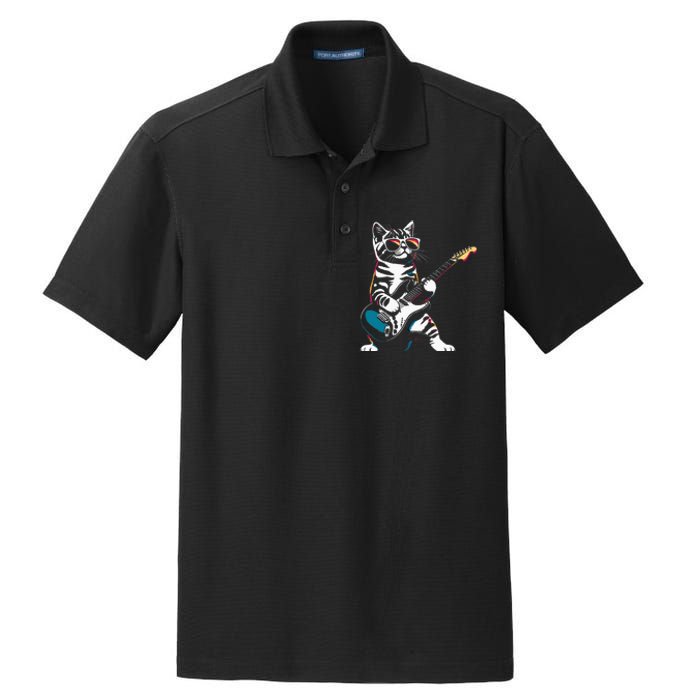 Guitar Cat Novelty Rock Music Band Concert Funny Cat Dry Zone Grid Polo