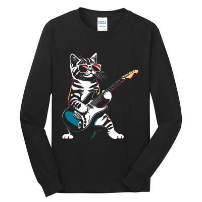 Guitar Cat Novelty Rock Music Band Concert Funny Cat Tall Long Sleeve T-Shirt