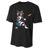 Guitar Cat Novelty Rock Music Band Concert Funny Cat Performance Sprint T-Shirt