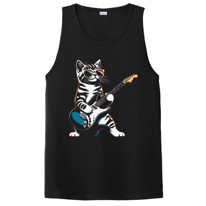 Guitar Cat Novelty Rock Music Band Concert Funny Cat PosiCharge Competitor Tank