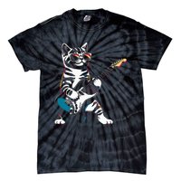 Guitar Cat Novelty Rock Music Band Concert Funny Cat Tie-Dye T-Shirt