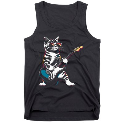 Guitar Cat Novelty Rock Music Band Concert Funny Cat Tank Top