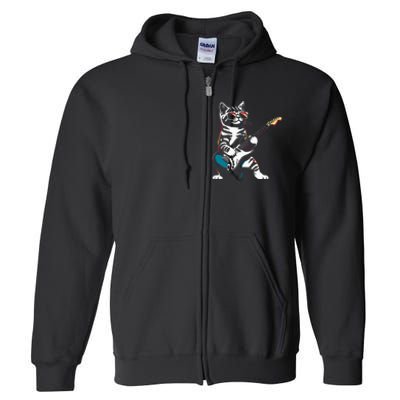 Guitar Cat Novelty Rock Music Band Concert Funny Cat Full Zip Hoodie