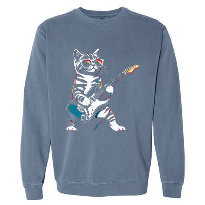 Guitar Cat Novelty Rock Music Band Concert Funny Cat Garment-Dyed Sweatshirt