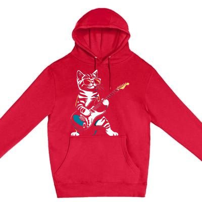 Guitar Cat Novelty Rock Music Band Concert Funny Cat Premium Pullover Hoodie