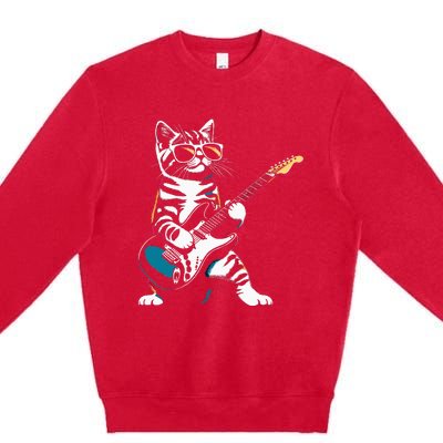 Guitar Cat Novelty Rock Music Band Concert Funny Cat Premium Crewneck Sweatshirt