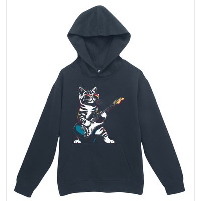 Guitar Cat Novelty Rock Music Band Concert Funny Cat Urban Pullover Hoodie