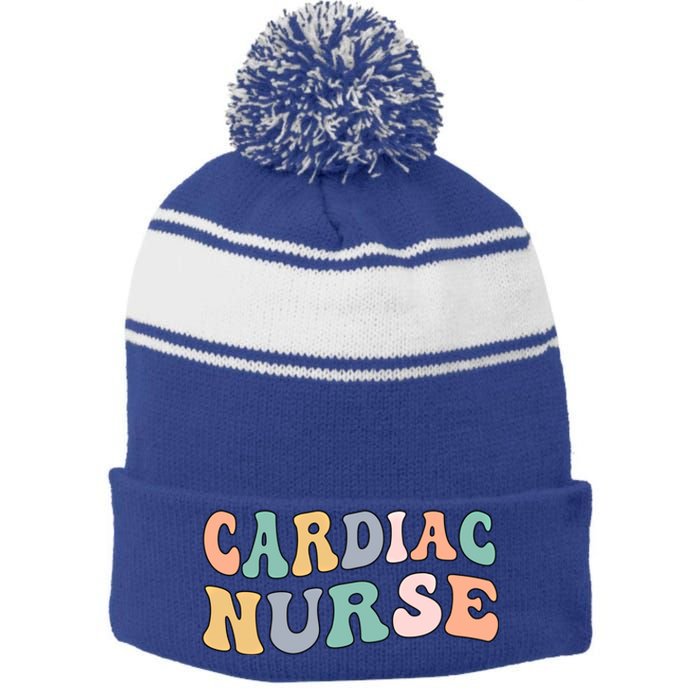 Groovy Cardiac Nurse Cardiac Nursing Gift Stripe Pom Pom Beanie