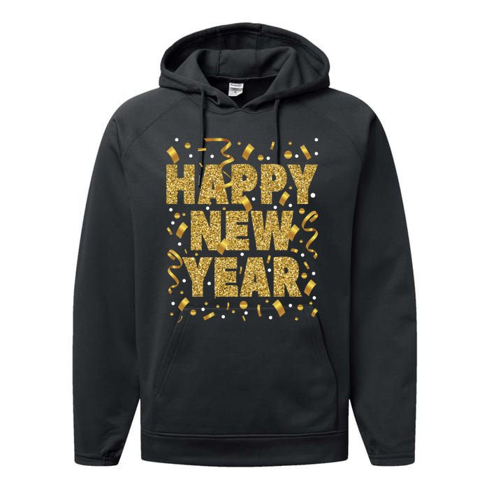 Golden Confetti New YearS Eve Happy New Year Performance Fleece Hoodie