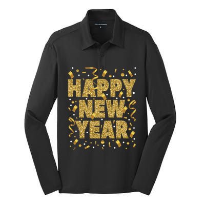 Golden Confetti New YearS Eve Happy New Year Silk Touch Performance Long Sleeve Polo