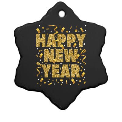 Golden Confetti New YearS Eve Happy New Year Ceramic Star Ornament