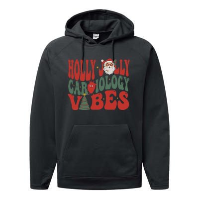 Groovy Cardiology Nurse Christmas Cardiac Squad Holiday  Performance Fleece Hoodie