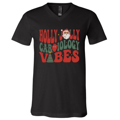 Groovy Cardiology Nurse Christmas Cardiac Squad Holiday  V-Neck T-Shirt