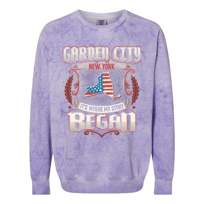 Garden City New York Usa Flag 4th Of July Meaningful Gift Colorblast Crewneck Sweatshirt