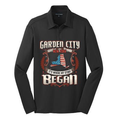 Garden City New York Usa Flag 4th Of July Meaningful Gift Silk Touch Performance Long Sleeve Polo