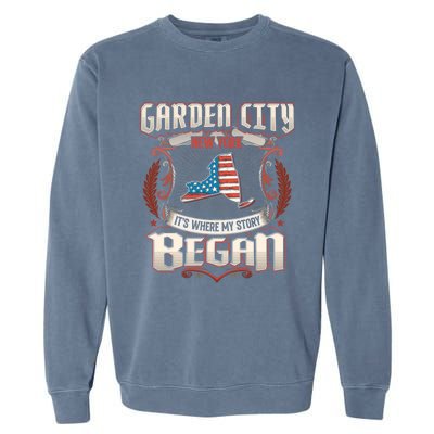 Garden City New York Usa Flag 4th Of July Meaningful Gift Garment-Dyed Sweatshirt