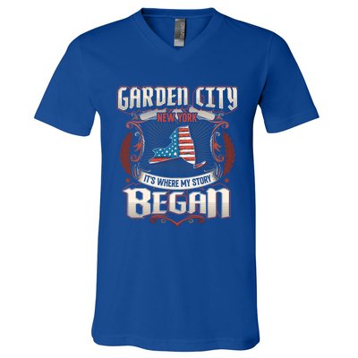 Garden City New York Usa Flag 4th Of July Meaningful Gift V-Neck T-Shirt