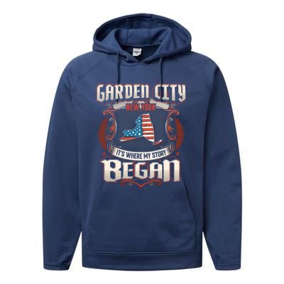 Garden City New York Usa Flag 4th Of July Meaningful Gift Performance Fleece Hoodie