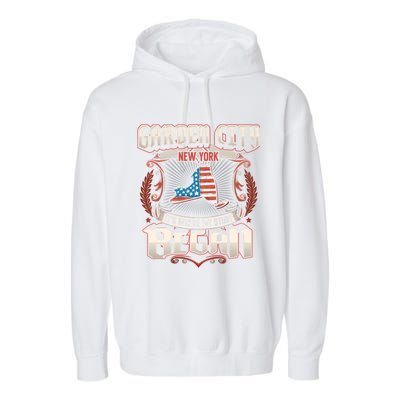 Garden City New York Usa Flag 4th Of July Meaningful Gift Garment-Dyed Fleece Hoodie