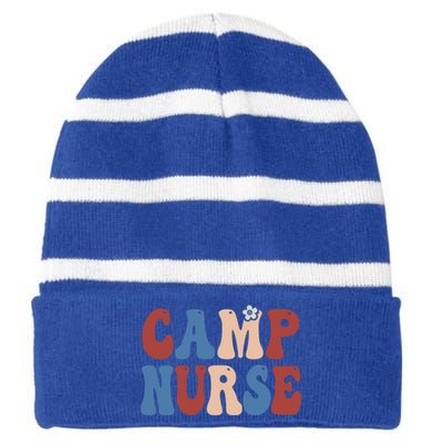 Groovy Camp Nurse 4th Of July Usa America Patriotic American Gift Striped Beanie with Solid Band