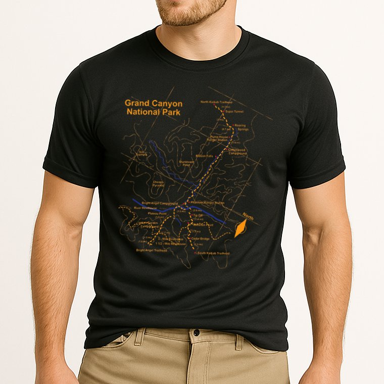 Grand Canyon National Park Trail Map Hiking Love Cooling Performance Crew T-Shirt