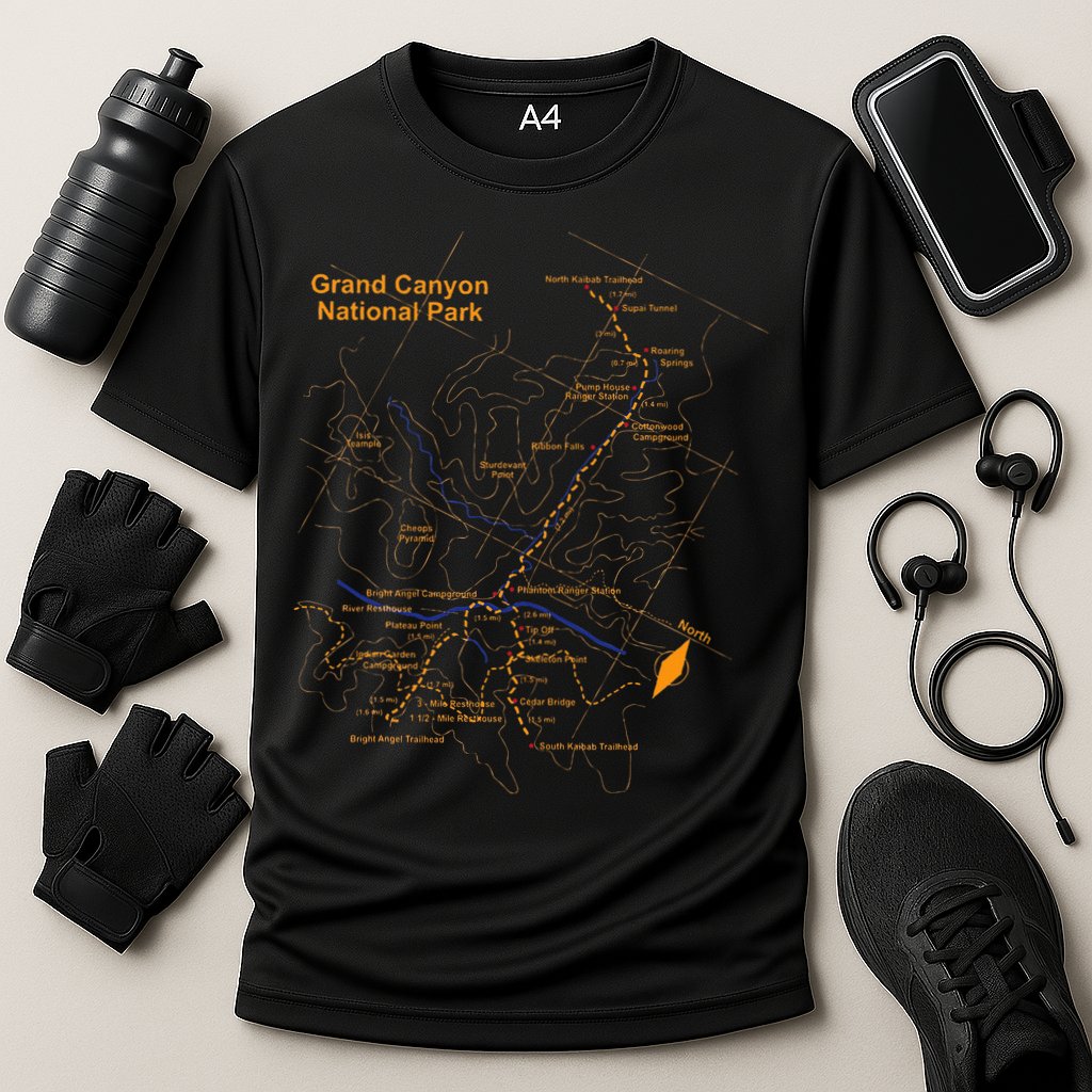 Grand Canyon National Park Trail Map Hiking Love Cooling Performance Crew T-Shirt