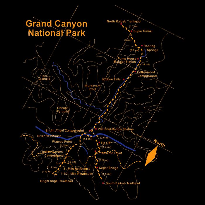 Grand Canyon National Park Trail Map Hiking Love Cooling Performance Crew T-Shirt