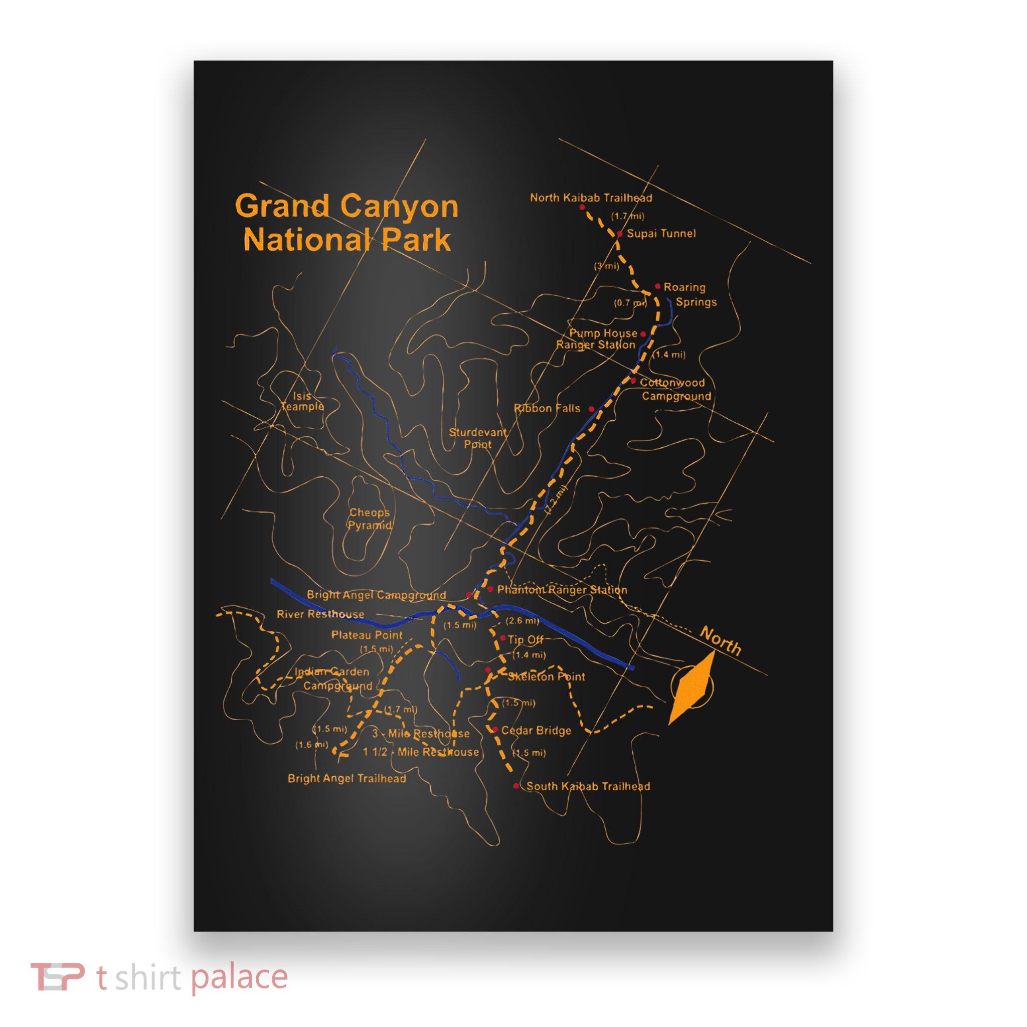 Grand Canyon National Park Trail Map Hiking Love Poster