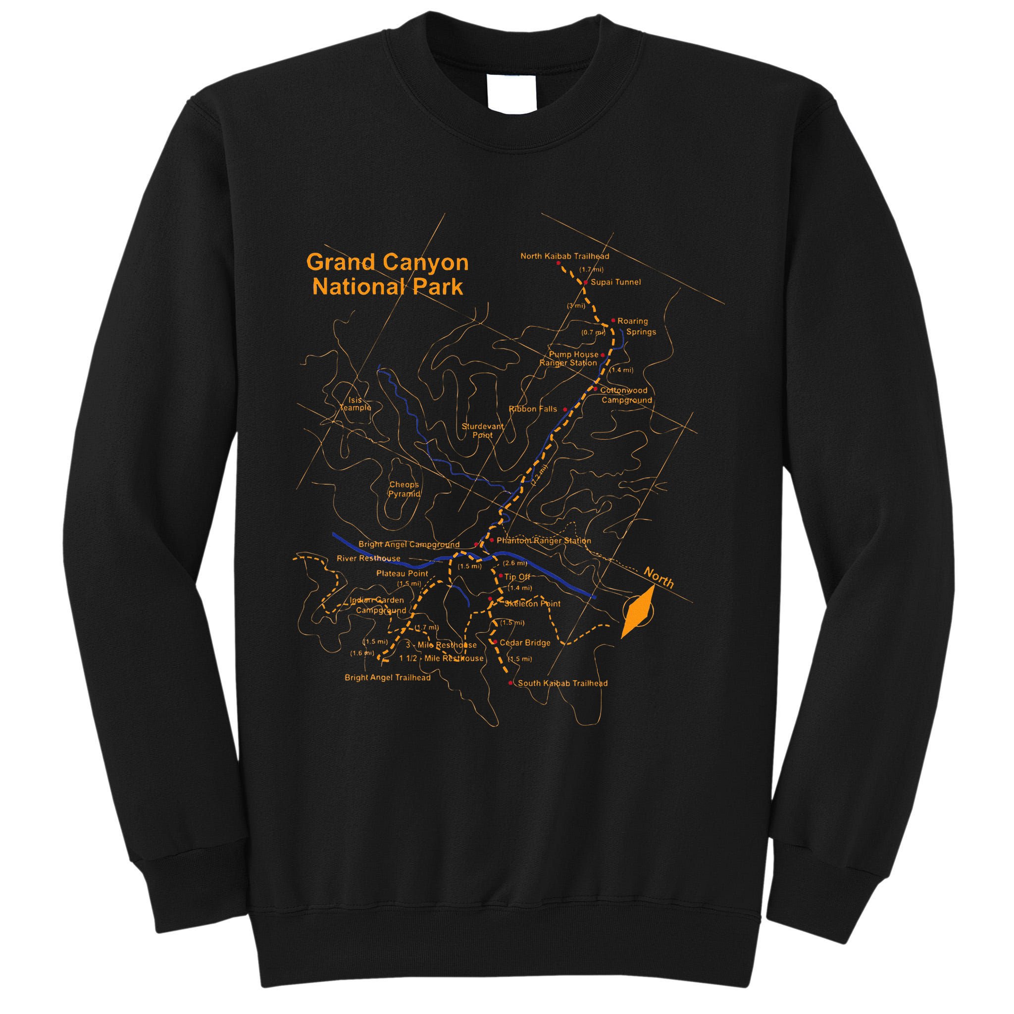 Grand Canyon National Park Trail Map Hiking Love Tall Sweatshirt