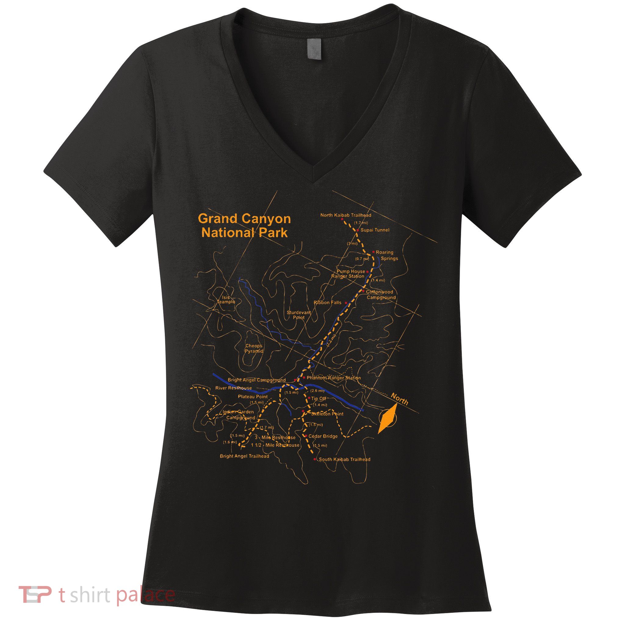 Grand Canyon National Park Trail Map Hiking Love Women's V-Neck T-Shirt