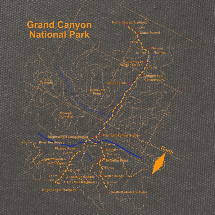Grand Canyon National Park Trail Map Hiking Love Cotton Canvas Backpack