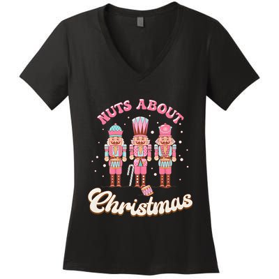 Groovy Cute Nuts About Christmas Funny Christmas Nutcracker Women's V-Neck T-Shirt