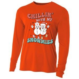 Groovy Christmas Nurse Snow Chillin With My Snowmies Gift Cooling Performance Long Sleeve Crew