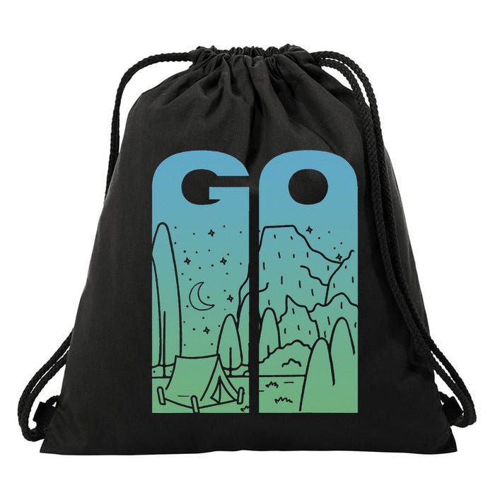 Go Camping original design for camp and wilderness campers Drawstring Bag