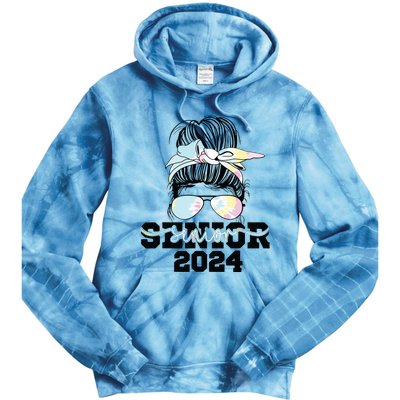 Girl Class Of 2024 Messy Bun Seniors 24 School Tie Dye Hoodie