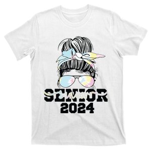 Girl Class Of 2024 Messy Bun Seniors 24 School T-Shirt