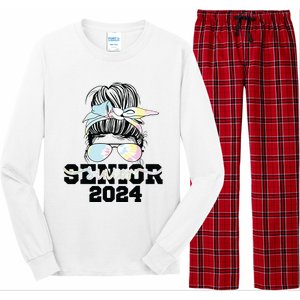 Girl Class Of 2024 Messy Bun Seniors 24 School Long Sleeve Pajama Set