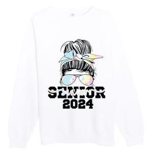 Girl Class Of 2024 Messy Bun Seniors 24 School Premium Crewneck Sweatshirt