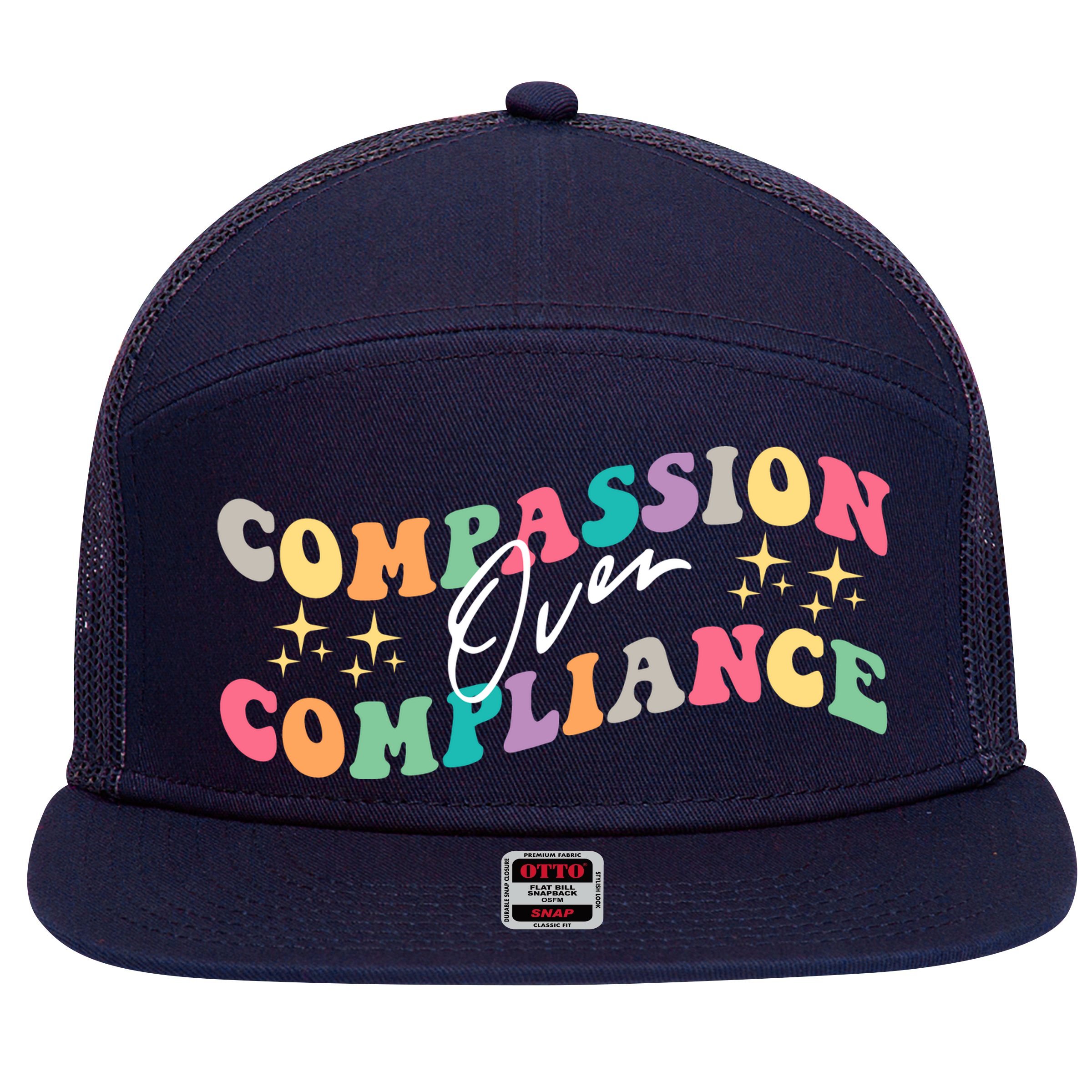 Groovy Compassion Over Compliance ABA Therapy BCBA Therapist 7 Panel Mesh Trucker Snapback Hat