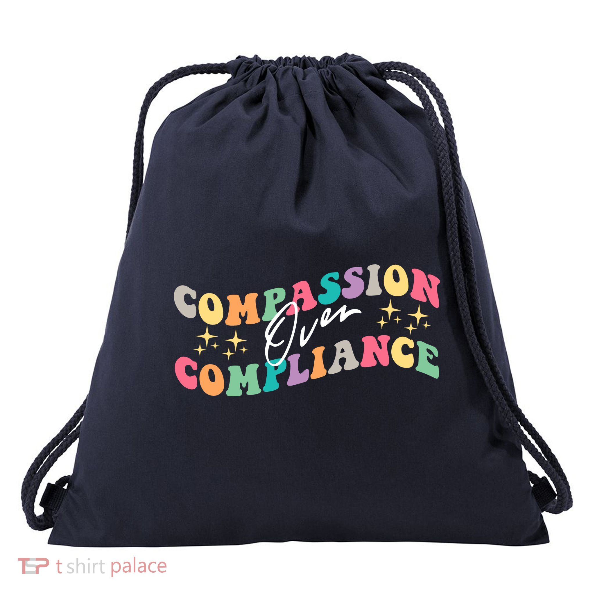 Groovy Compassion Over Compliance ABA Therapy BCBA Therapist Drawstring Bag