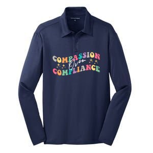 Groovy Compassion Over Compliance ABA Therapy BCBA Therapist Silk Touch Performance Long Sleeve Polo