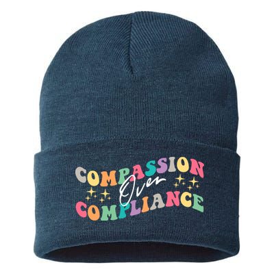 Groovy Compassion Over Compliance ABA Therapy BCBA Therapist Sustainable Knit Beanie