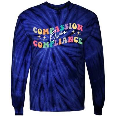Groovy Compassion Over Compliance ABA Therapy BCBA Therapist Tie-Dye Long Sleeve Shirt