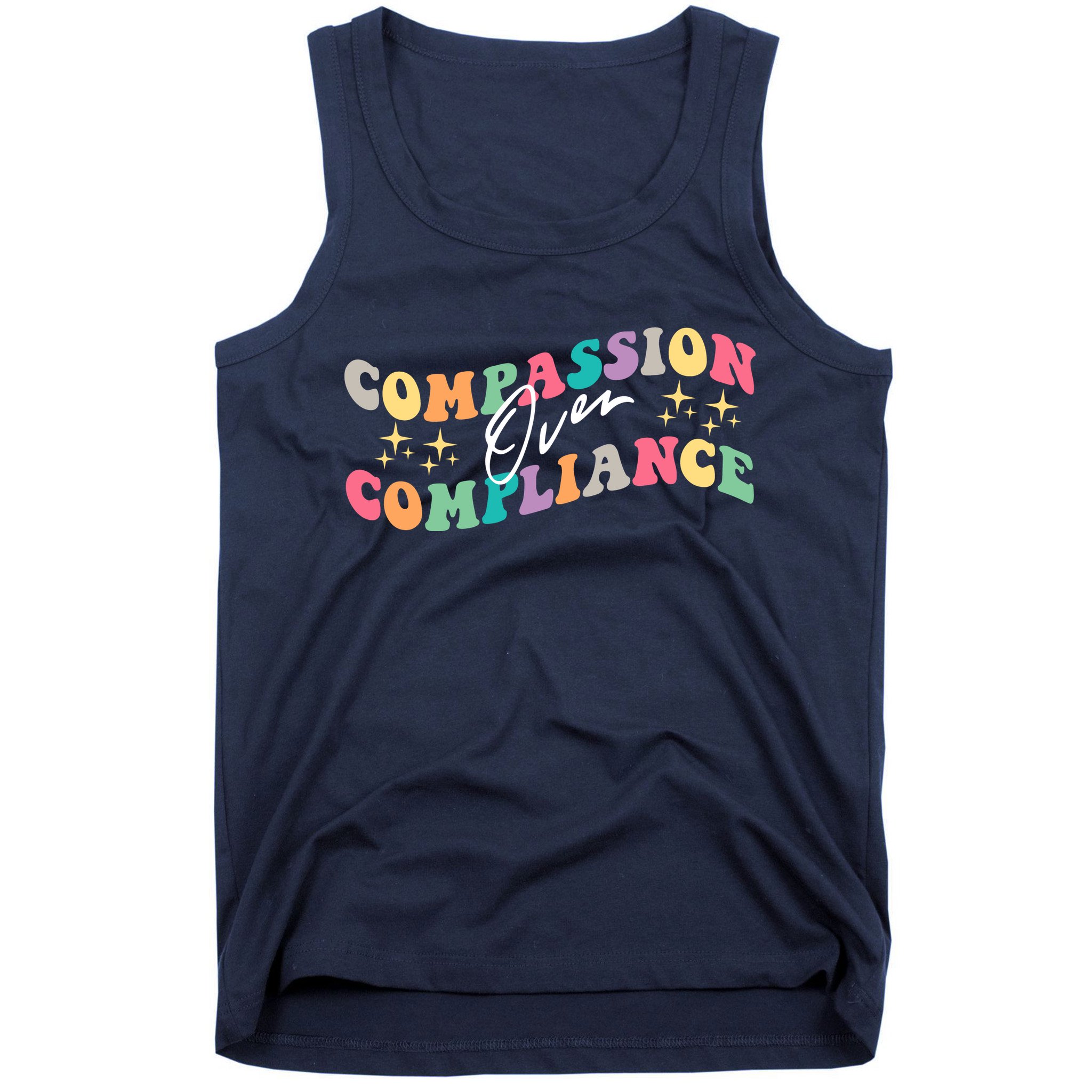 Groovy Compassion Over Compliance ABA Therapy BCBA Therapist Tank Top
